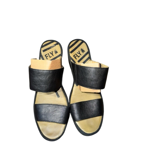 Fly London Black Leather Slide Sandals • Comfortable Wedge Sole Size 40 US 9-9.5 - Picture 2 of 13